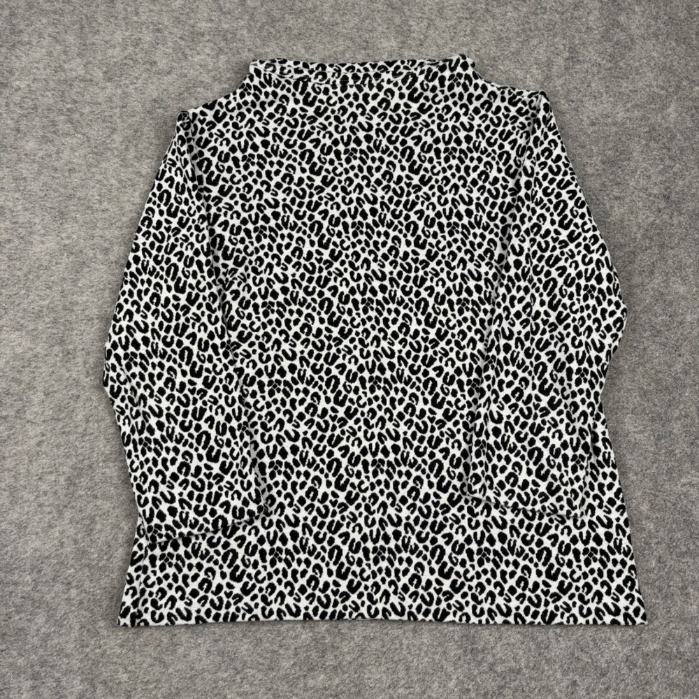 Talbots Sweater Women S Black White Leopard Print Mock‎ Neck Knit Long Sleeve